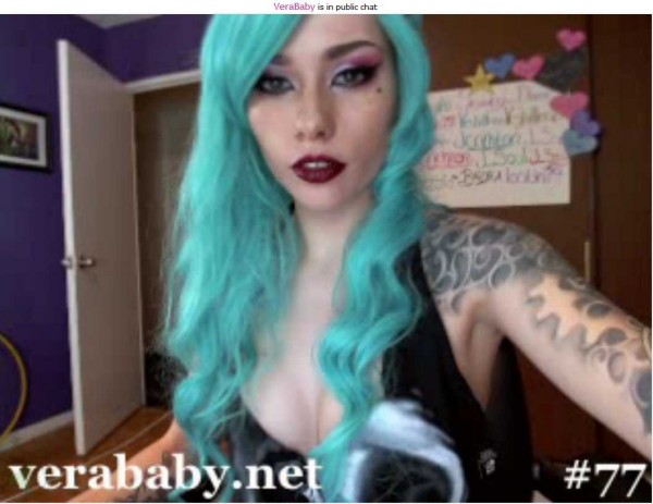 verababy blue green hair cam tattoo