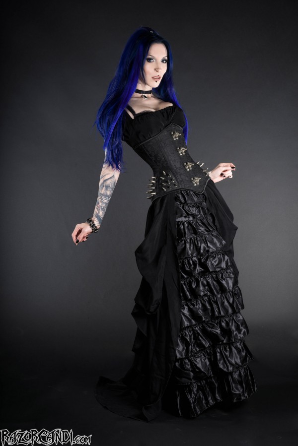 razor candi dracula clothing black corset frilly skirt blue hair