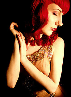 BlueBloods GothicSluts ultra glamorous pierced redhead in see thru dress