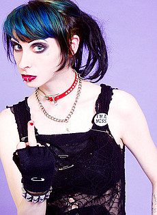 BlueBlood BarelyEvil tattoo alt babe deathrock chick strips to boots and nothing else