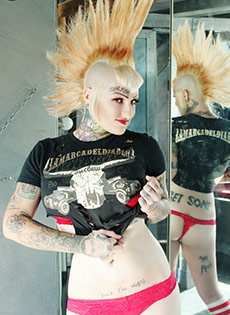 BlueBlood BarelyEvil tattoo alt babe Mohawk Blonde Tattoo Punk Girl